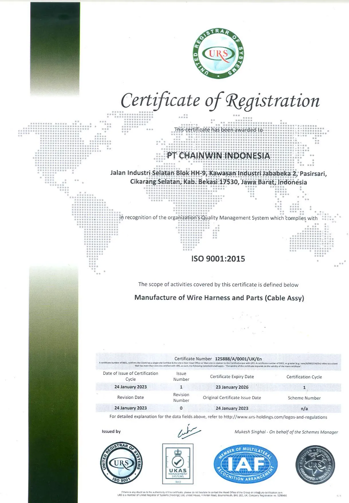 IS0 9001:2015PT. Chainwin (Indonesia)