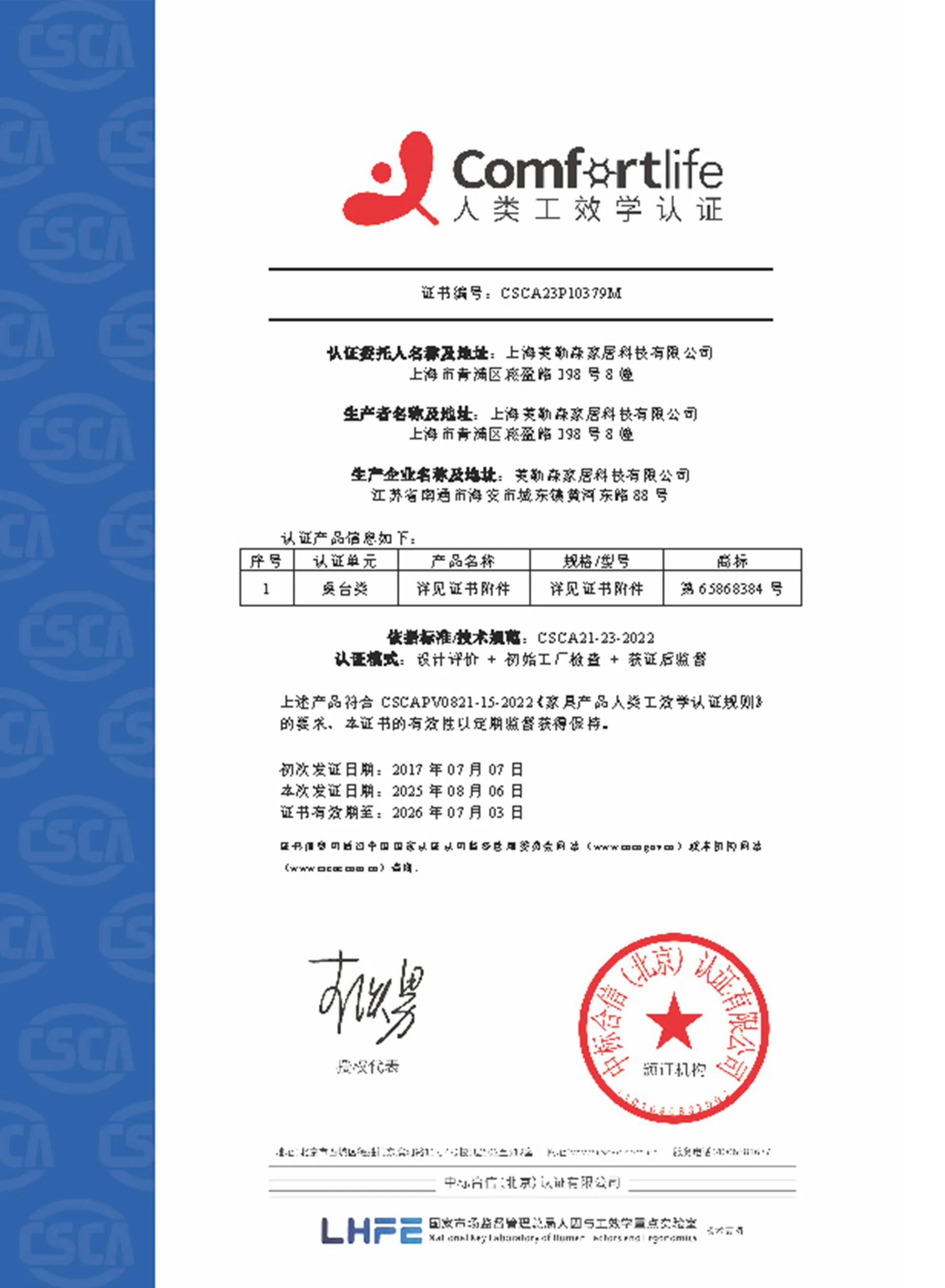 人类工效学产品认证