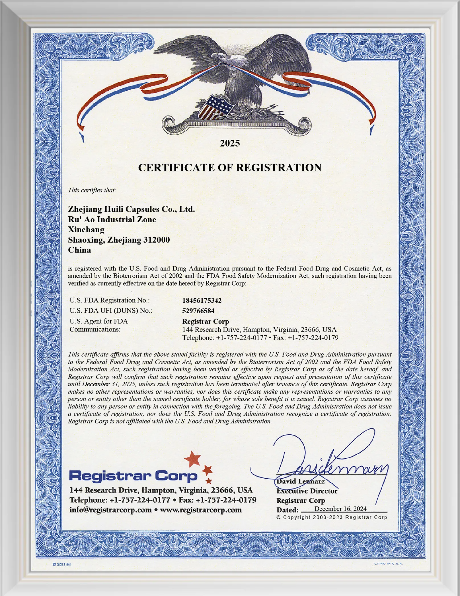 CERTIFICATE OF REGISTRATION