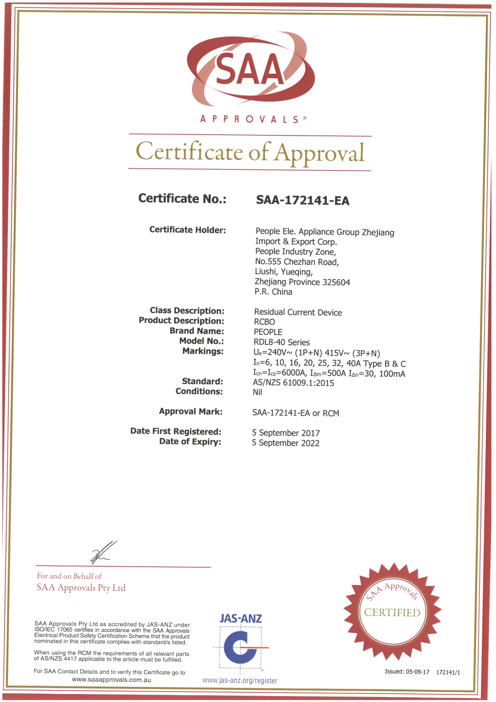 SAA - Australian Earth Leakage Circuit Breaker