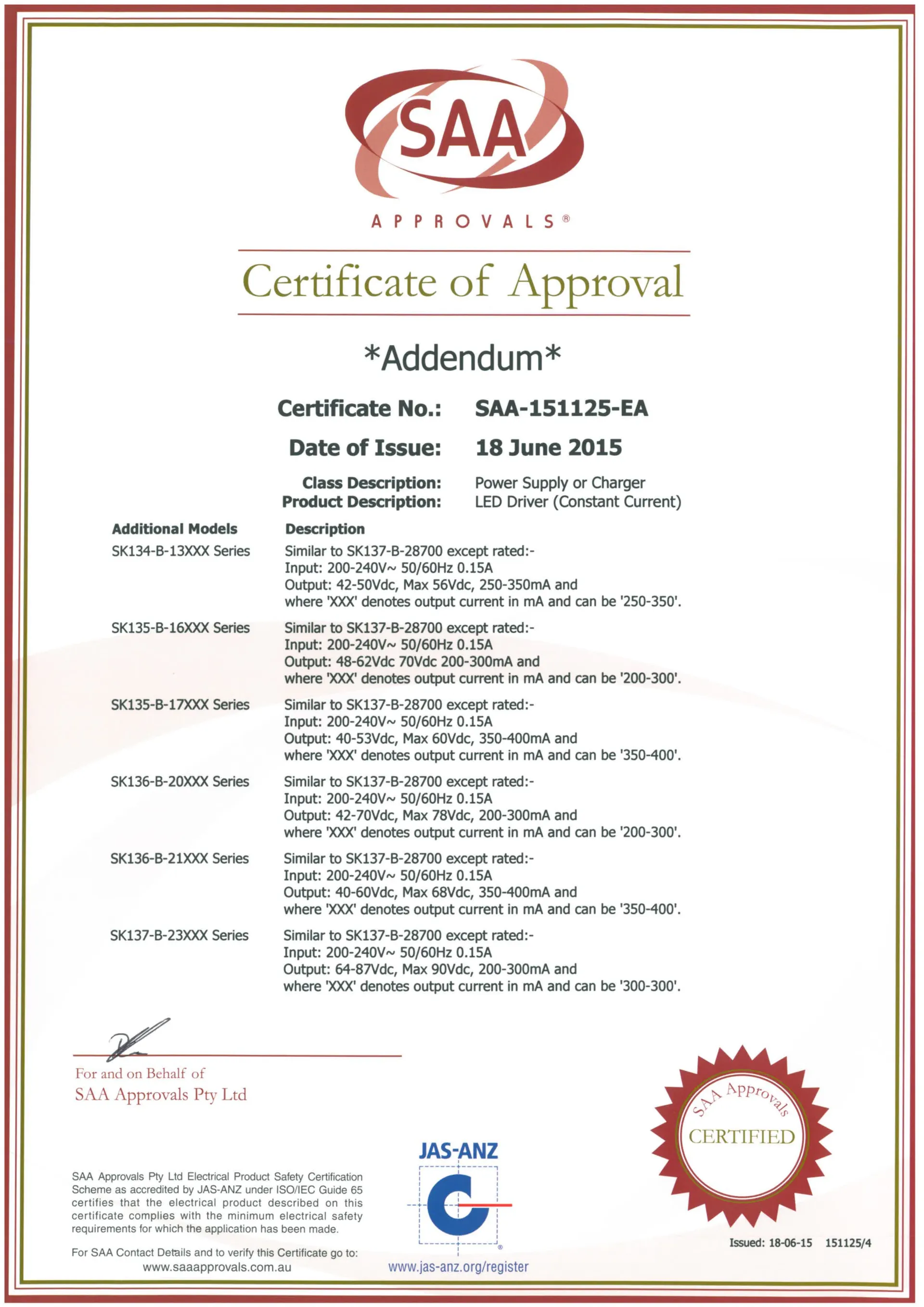 SAA-Ceiling Light Certificate