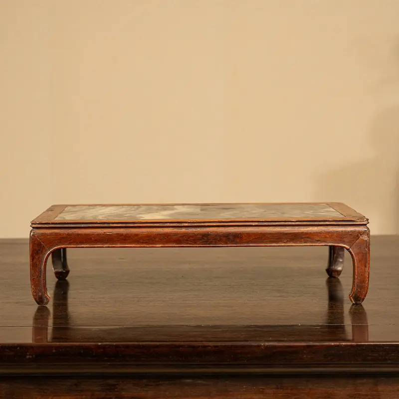 清早期黄花梨镶云石马蹄腿案上几摆件